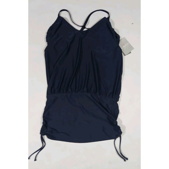 New Athleta Side Scrunch Tankini Top Cross Back Size 40 B/C Blue UPF 50+ Swim - Picture 1 of 9